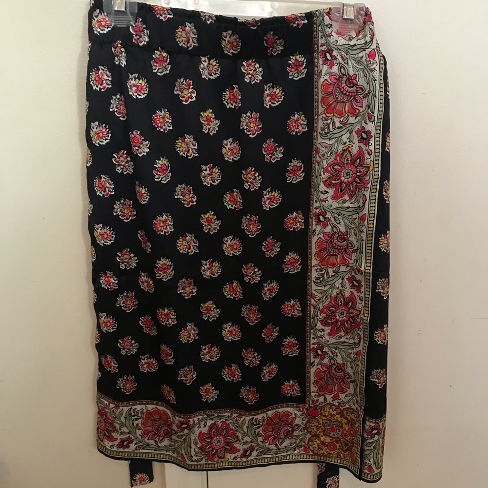 LOFT Floral Satin Faux Wrap Skirt